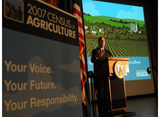 Agriculture Secretary Tom Vilsack delivers remarks at the release of the 2007 Census of Agriculture in the Jefferson Auditorium at the U. S. Department of Agriculture Washington, DC. 