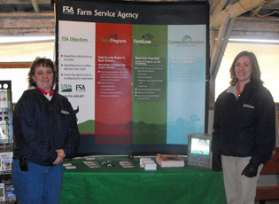 FSA staff members Nancy Reiff (left) and Amanda Borne (right) are on hand to provide information to attendees about loan options and answer questions about the various farm programs.