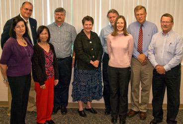 Staff from the FSA State Office meet with Deputy Secretary Merrigan during her visit. (Left to right) Jan Kolvet, David Schaad, Joanne Fong, Brian Laughlin, Deputy Secretary Merrigan, Jim Crean, Jennifer Barrows, Larry Plumb and Paul Lehman. 