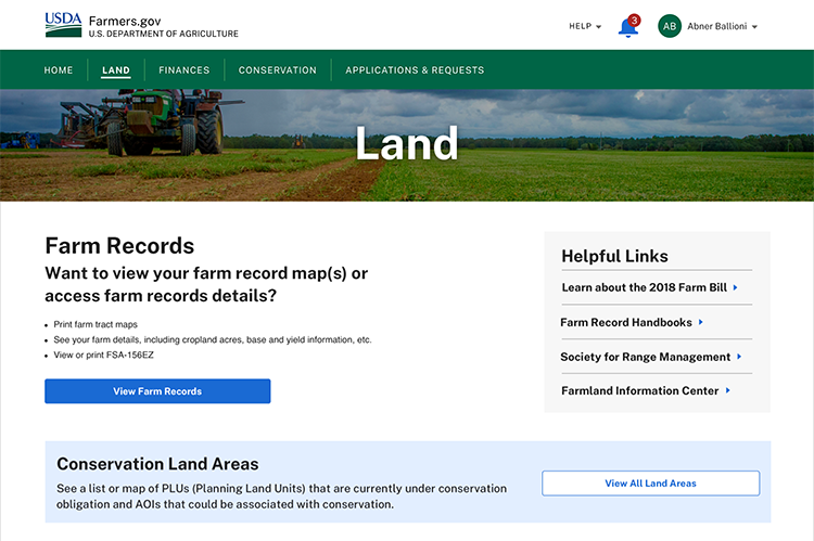 Farmers.gov Web Page Screenshot