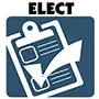 Icon depicting a clipboard with a check list and the words elect displayed